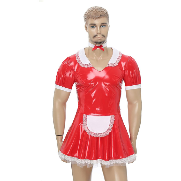Костюм покоївки Inhzoy для чоловіків: червоне лакове плаття з нашийником, комплект для вечірки, карнавалу, Хелловіну, косплей, розмір XXL