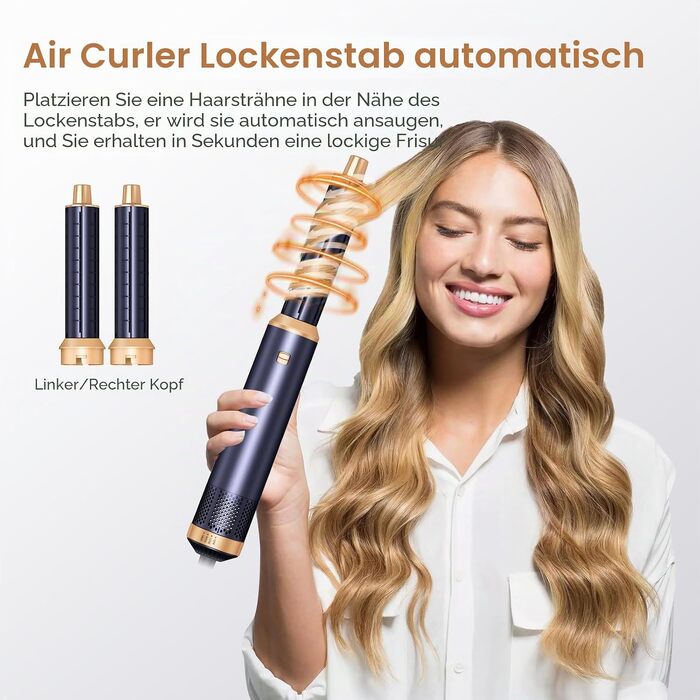 Мультистайлер для волосся 5 в 1 UKLISS Airstyler: фен, вирівнювач, гофре та круглі щітки для укладки, чорний з синім