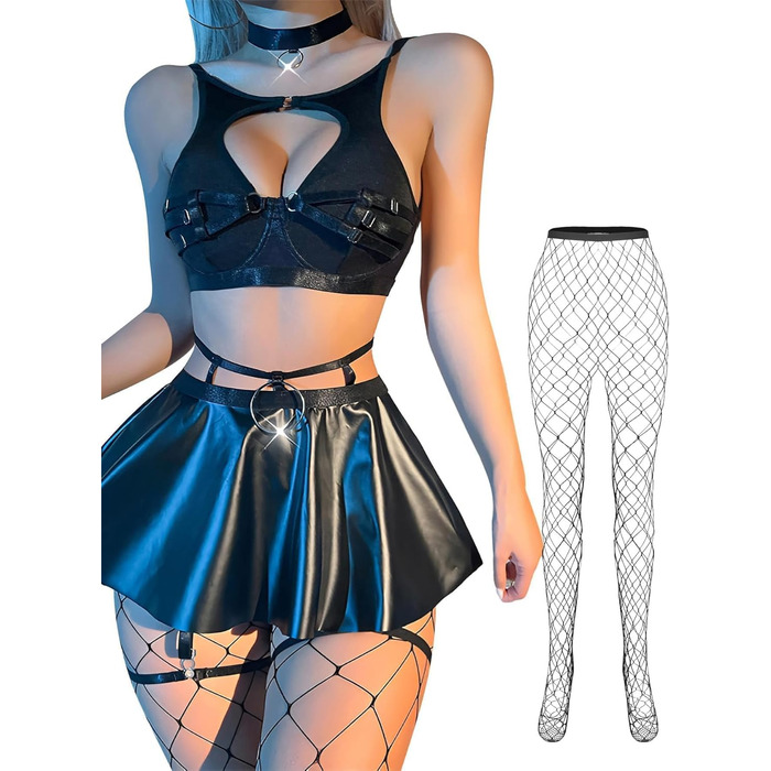 Чорний комплект білизни з корсетом, чашками та шнурівкою Liloy для жінок (3XL)