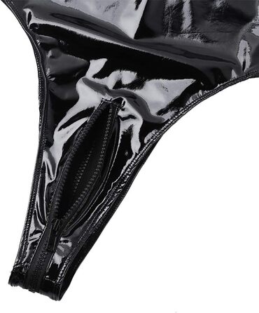 Жіноче шкіряне плаття-комбінезон JasmyGirls: сексуальний латексний боді, облягаючий крій, блискавка, косплей, ролеві ігри (чорний, L-XL)