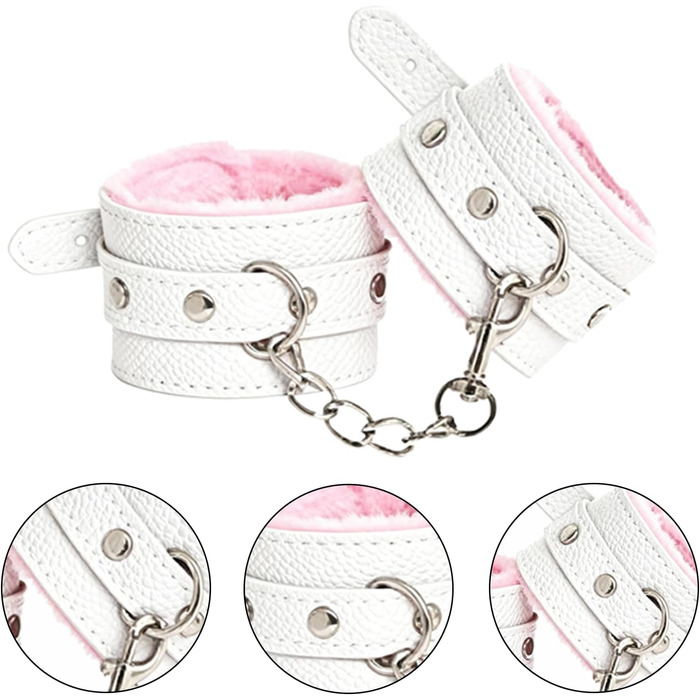 Набір для БДСМ зв'язування: пов'язка на очі, бандаж, наручники, анальний плаг, клямки для сосків, бавовняне трос, петарди, для пар (рожевий та білий)