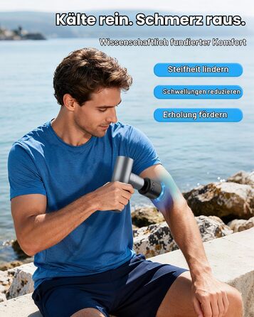 Перкусійний масажер cotsoco Mini Massage Gun з функціями підігріву та охолодження, металевий корпус, 5 насадок для глибокого масажу м'язів, сірий