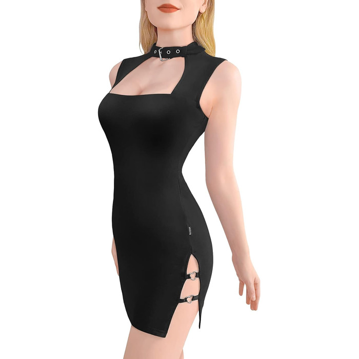 Чорне міні-плаття LittleForBig з бавовни без рукавів у стилі кібер-гот з коміром, 3XL