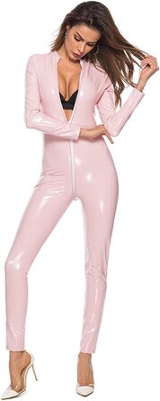Комбінезон жіночий облягаючий з замком-блискавкою, довгі рукави, рожевий, 3XL