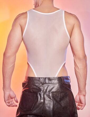 Боді для чоловіків AIEOE: прозорий боді, топ, майка, під одяг, без рукавів, труси-танга (білий)