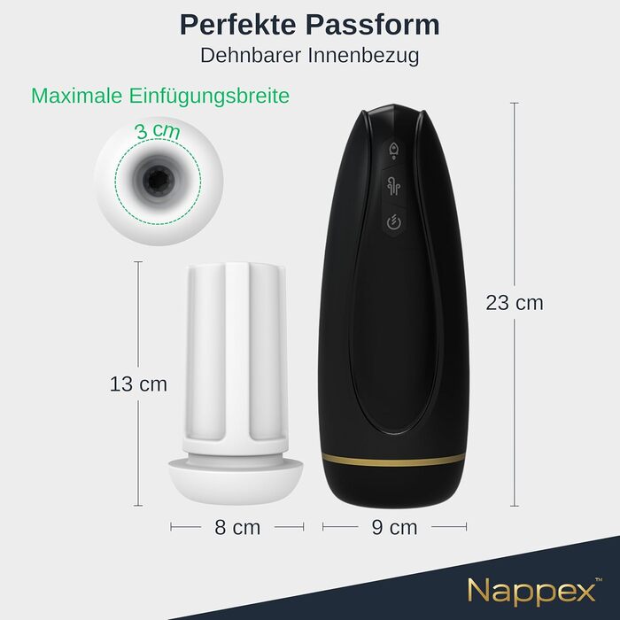 Електричний мастубатор для чоловіків Nappex Branco з потужним всмоктуванням та вібрацією, режим оргазму, чорний