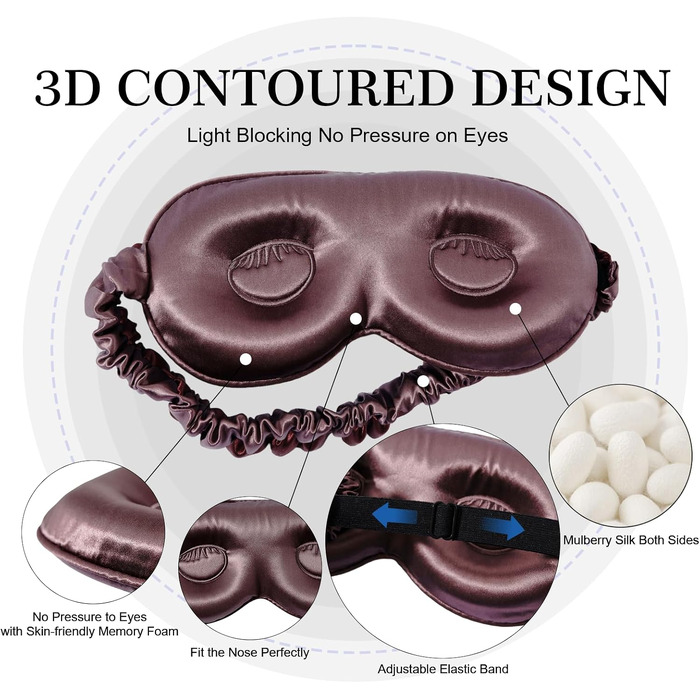 Шовкова 3D маска для сну ZIMASILK з натурального шовку mulberry 22 мом, регульована маска з ефектом нульового тиску для довгих вій та нарощених вій, колір фіолетово-сірий