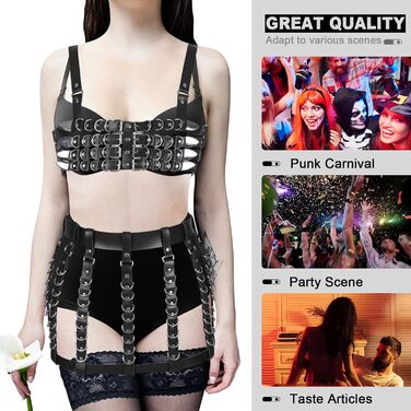 Корсет-гетри з шкіряним поясом для жінок та дівчат. Готичний аксесуар для вечірок, танців, готичного стилю (Чорний)