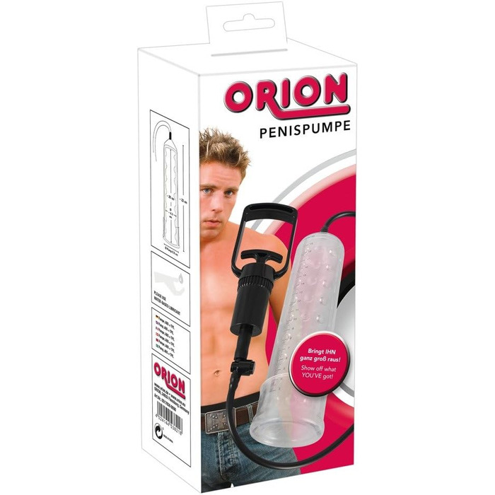 Насос для ерекції Orion - інтенсивний вакуумний насос для чоловіків, для тренування потенції, імітація орального сексу, перезаряджається, прозорий/чорний (6-piece set)
