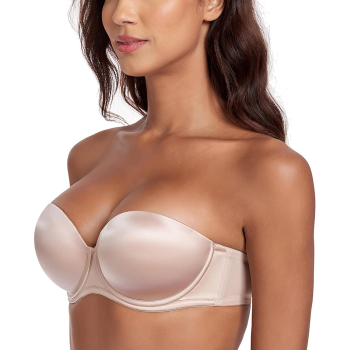 Бюстгальтер Lemorosy без бретелек з пуш-ап, великі розміри, сильний тримач, з підкладкою, мультивей, знімні бретелі, 85A, бежевий