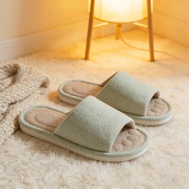 Унісекс домашні капці Dokela з ефектом пам'яті (Memory Foam), дихаючі бавовняні тапочки відкриті, протиковзкі, літні (розмір 35/36 EU, колір зелений)