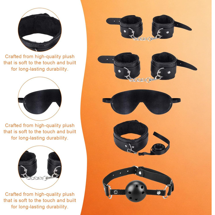 Набір для БДСМ: шкіряне спорядження для фетишу, обмеження, спотикання, з наручниками та маскою для очей (17 предметів, чорний)
