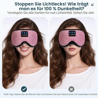 Bluetooth маска для сну з навушниками LC-dolida, повна світлоізоляція (Blackout), м'яка тканина, колір baby-рожевий