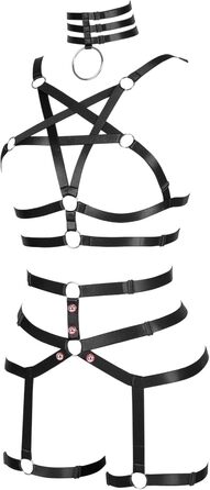 Жіночий корсет-нагрудник з мереживом у стилі панк, повна сітка, чорний. Комплект спідньої білизни з ремінцями, поясом та стрінгами. Ідеально для вечірок, фестивалів та тематичних заходів у стилі готика та раве.