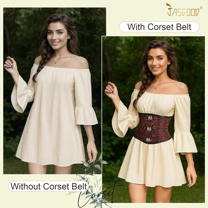 Корсет-топ JasGood Daen з підтримкою грудей, готичний вінтажний корсет, бюстєль, корсетне оздоблення на шнурівці, для костюмів на Хелловін (кававий жаккард, розмір M)