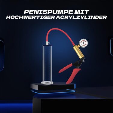Ручна вакуумна помпа для збільшення пеніса з манометром та металевою ручкою - для ерекції та тренування витривалості, прозора помпа для чоловіків, секс-іграшка (23 * 6.4 см)