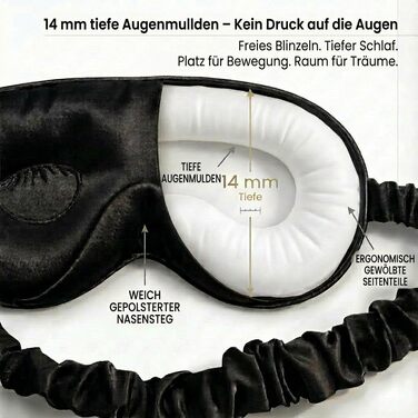 Шовкова маска для сну MATASSE 3D з натурального шовку Mulberry 22 момме (клас 6A), анатомічна маска з виїмками для очей, чорна, унісекс