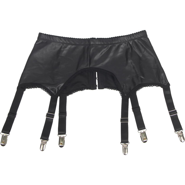 Чорний корсетний пояс-стрінг з штучної шкіри з мереживом. Комплект стрінги, стрінг-гуртки, шкарпеткові підтяжки. Великі розміри.