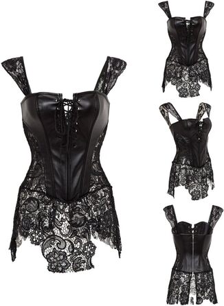 Корсетне плаття KUOSE з екошкіри для повних фігур, чорне, розмір 36-38