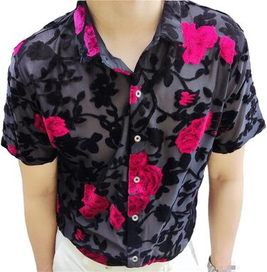 Чоловіча сорочка Deepsko з вишивкою, прозора, мереживна, з сітчастою тканиною, для вечірок, EU S-M, 65-72KG, червона/подорож, однотонна (Getaway Solids)