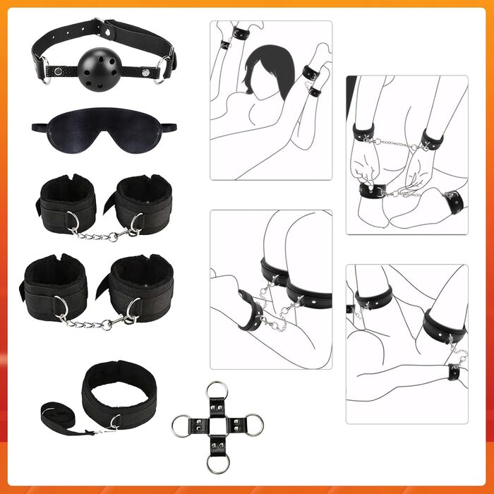 Набір для БДСМ з шкіри: фетіш, сексуальне рабство, для дорослих, 19 предметів (чорний)