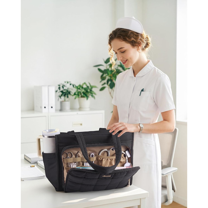 Жіноча сумка-шопер LOVEVOOK велика, легка стібенена сумка Tote Bag з відділенням для ноутбука 15.6 дюймів, офісна сумка для роботи, навчання та школи, бежева (Khaki)