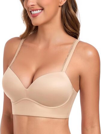 Трусики Lemorosy BH для жінок без кісточок Push Up, безшовні, з глибоким V-подібним вирізом, класичні, зручні, повсякденні бюстгальтери з широкими бретелями (80C, бежевий)