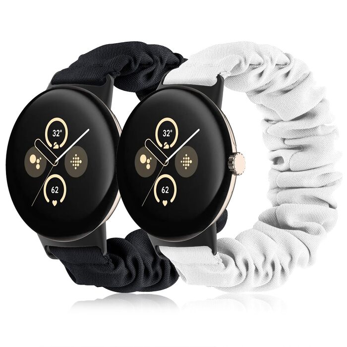 Еластичний тканинний ремінець для Google Pixel Watch 3 41mm, Pixel Watch 2, Pixel Watch, спортивний браслет-резинка для жінок, замінний ремінець (2 шт., S: 14-16.5 см, чорний/білий)