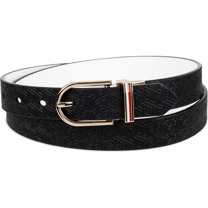 Двосторонній шкіряний ремінь Tommy Hilfiger для чоловіків, Casual для джинсів, срібляста пряжка, розмір M, білий/чорний
