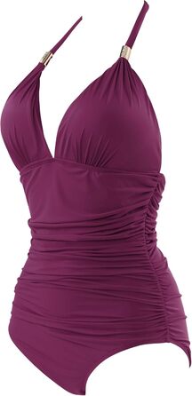 Купальник жіночий RXRXCOCO з драпіруванням, корегуючим животик, V-подібний виріз, Push Up, з підтримкою грудей, відкритий на спині, Leopard, Чорний (XL, Бордовий)