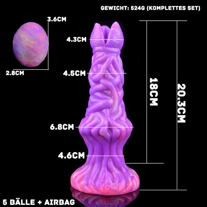 Світлодіодний інопланетний яйцеклад-дилда з п'ятьма світлодіодними яйцями, пневматичний фантазійний дилда для стимуляції G-точки, секс-іграшка для жінок та чоловіків, анальний плагін-дилда