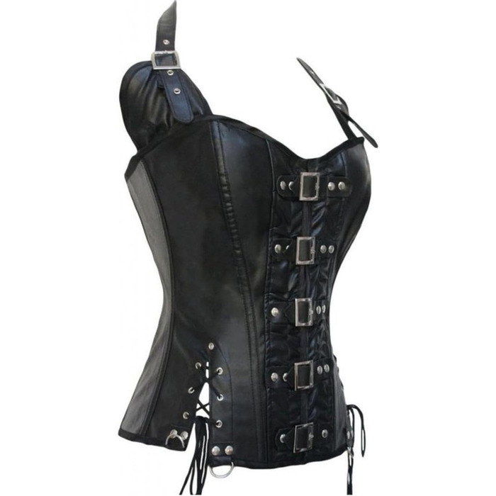 KUOSE Корсет для жінок з великою грудьми, лакована шкіра, топ-корсет, бюстгальтер, корсаж, сорочка, чорний, M