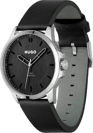 Чоловічий аналоговий кварцовий годинник HUGO First Collection зі шкіряним ремінцем, чорний