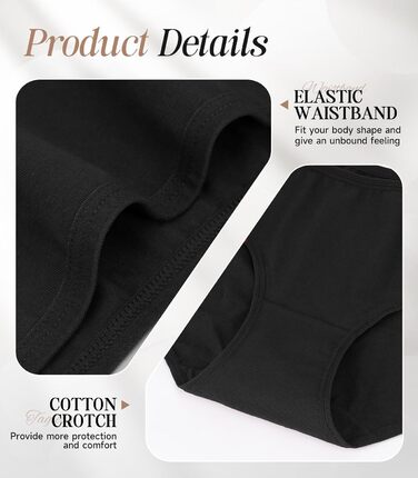 Танстк (TANSTC) жіночі труси-сліпи з бавовни, 6 шт. в упаковці, низька посадка, еластичні, дихаючі, чорний, XL