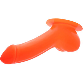 TOYLIE Latex Пеніс-чохол, 13 см, неоновий оранжевий, з платформою для кріплення до латексного одягу. Чохол для пеніса з мішком та виразною головкою, виготовлено в Німеччині.
