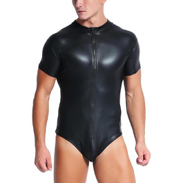 Чоловічий комбінезон з лакованої шкіри, мокрий ефект, шкіряна білизна, боді, відкриті труси, трикотажний боді, чорний, клубний одяг, XXL