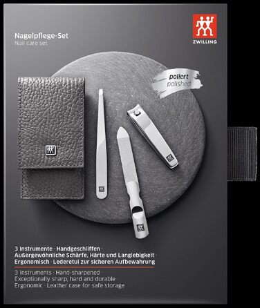 Набір для манікюру та педикюру ZWILLING (3 предмети), полірована нержавіюча сталь, шкіряний футляр, антрацит