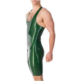 Боді чоловічий без рукавів з латексу 100% - DDINGHOONQPODFR, зелений, з застібкою-блискавкою, фетиш-стиль