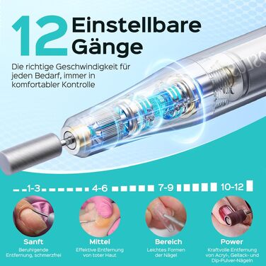 Акумуляторний електричний апарат для манікюру та педикюру COSLUS C50, 12 швидкостей, LED-дисплей, для нарощених нігтів, гель-лаку та акрилу, темно-сірий