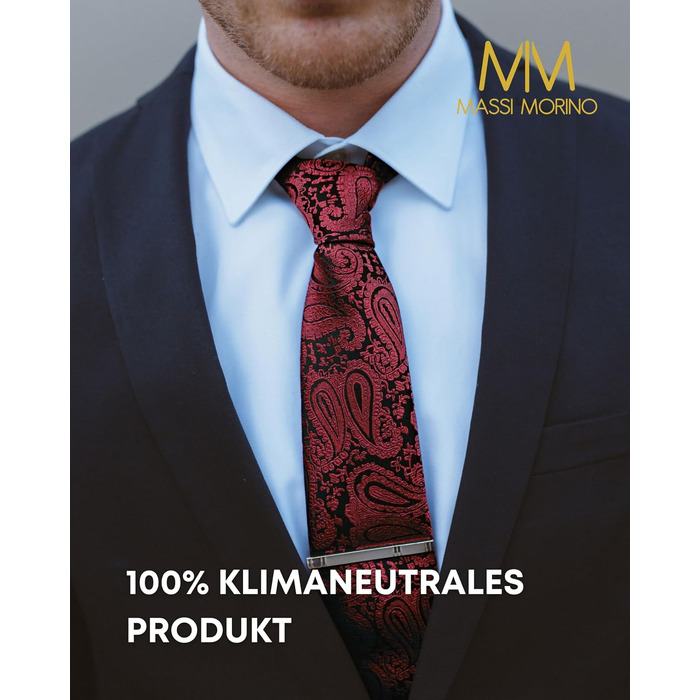 Подарунковий набір аксесуарів для чоловіків Massi Morino: краватка, кишенькова хустка, запонки та затискач для краватки, винно-червоний з візерунком пейслі, для весілля