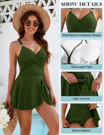 Зелений купальник суцільний Badeanzug Damen з V-подібним вирізом та push-up, для пляжу та басейну, розмір XXL