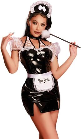 Костюм горничної PIIKNUO: сексуальний набір для косплею з мереживом та міні-спідницею з PU шкіри, жіноча нижня білизна, костюм для косплею, нічна сорочка