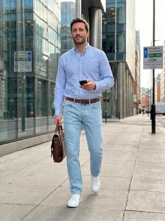 Чоловічі джинси Runcati Slim Fit з бавовни та стрейч, світло-блакитні, повсякденні та ділові штани (30W / 30L)