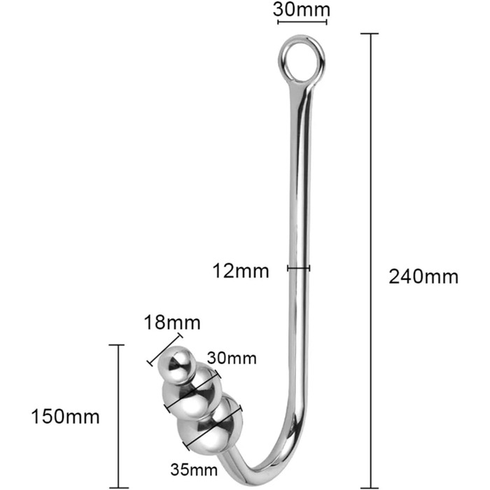 Анальний плуг з нержавіючої сталі з гачком та перлами для вагінального масажу простати, анальний плуг для жінок та чоловіків. Іграшки для дорослих, 3 кульки