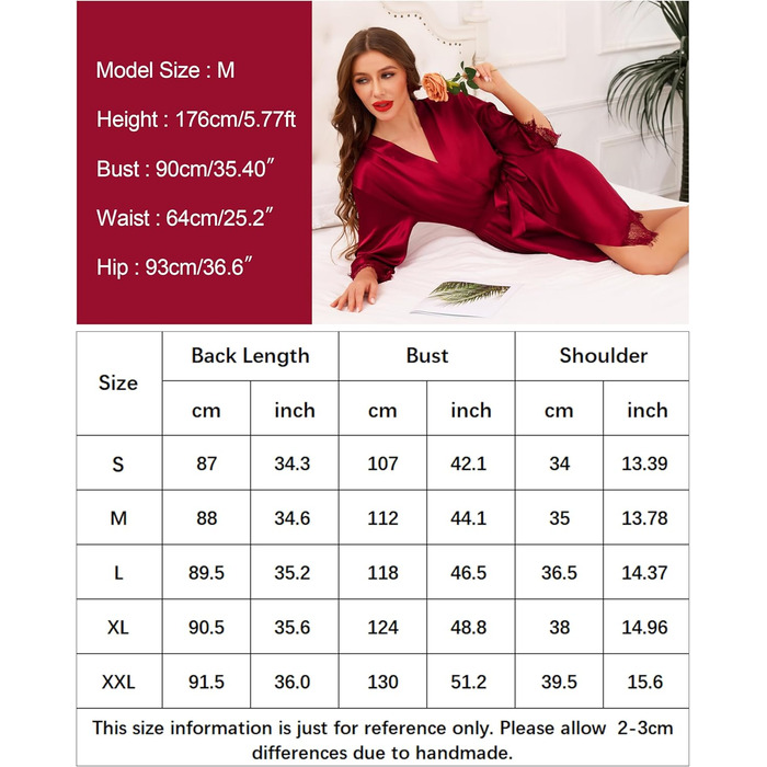 Халат жіночий Lovasy Satin з короткими рукавами, стиль кімоно, мереживо, сексуальний, для вечірки, весілля, з поясом, фіолетовий, червоний, L