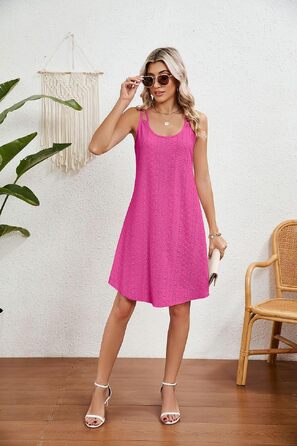 Літня легка сукня-сарафан Daen на тонких бретелях, фасон Swing, Casual, колір Hotpink, розмір S