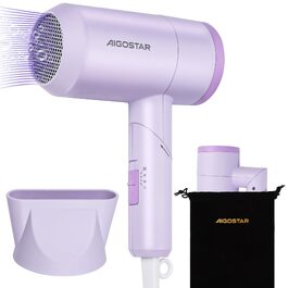 Складаний дорожній фен для волосся Aigostar 1800W з іонною технологією, 3 температурні режими, знімний сопло, фіолетовий