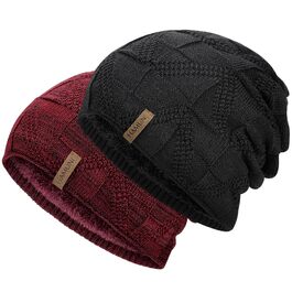 Унісекс в'язана шапка-біні HAMUNI — дихаюча трикотажна шапка Slouch Beanie для жінок та чоловіків, чорно-червона
