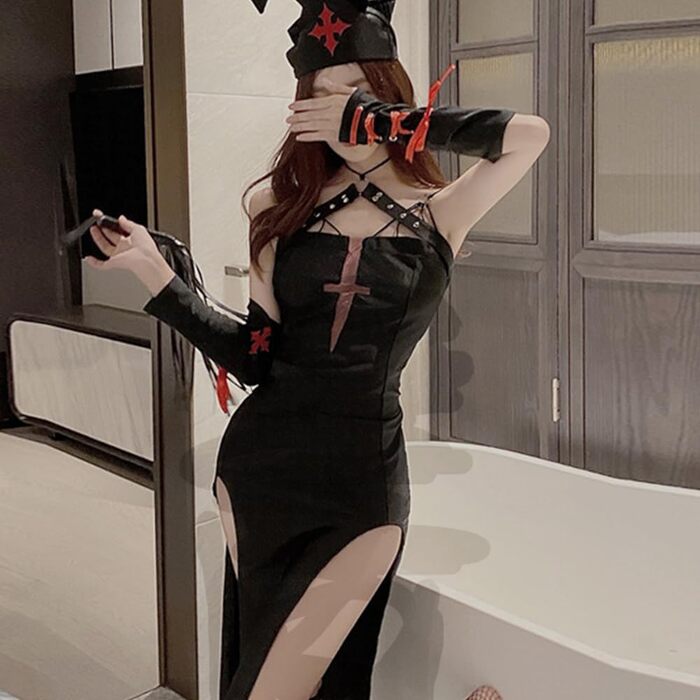 Костюм медсестри на Хелловін: сексуальний набір для косплею, костюм служниці, білий (чорний), розміри XS-M