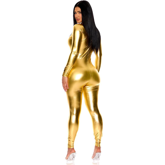 Костюм-комбінезон Forplay для жінок, металік, блискавка спереду, стійкий комір, костюм на Хелловін, США (M-L, золото)